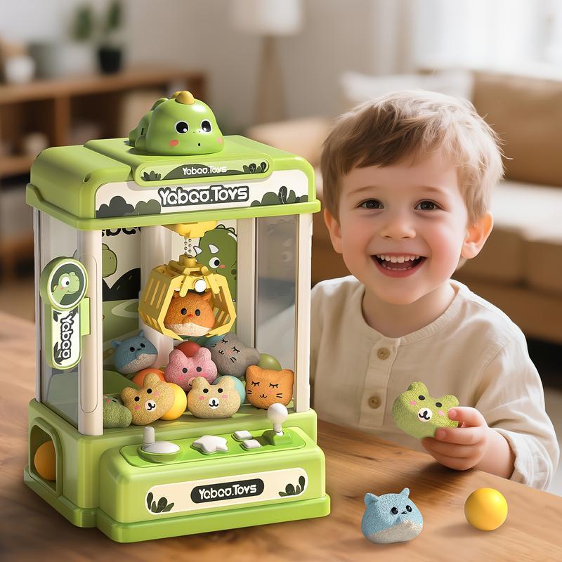 Dinosaur Claw Machine with Sound, Arcade Vending Machine, Grabber Prize Dispenser with 10 Plush & 10 Balls, Party Favors for Home Parties & Birthday Gifts Ages 3–9