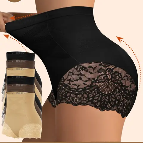 6-Pack Belly Control Underwear, Elegant Lace Breathable Stretchy Shapewear, Compression Tummy Control, Ideal for Postpartum Recovery, Comfortable Fit for Curvy Women