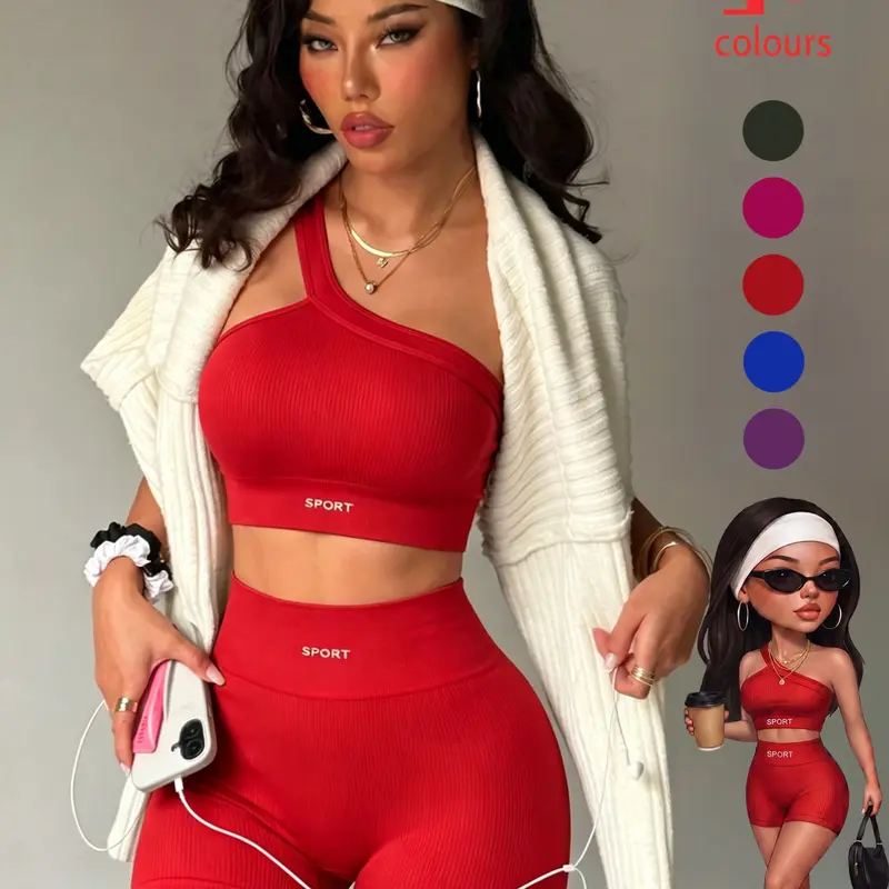 Yoga Set Tight Sports Bra and Shorts, Sleeveless High Waist Tank Top, Compression Wear, All Seasons, No Pads, Women's Fitness, Active Wear