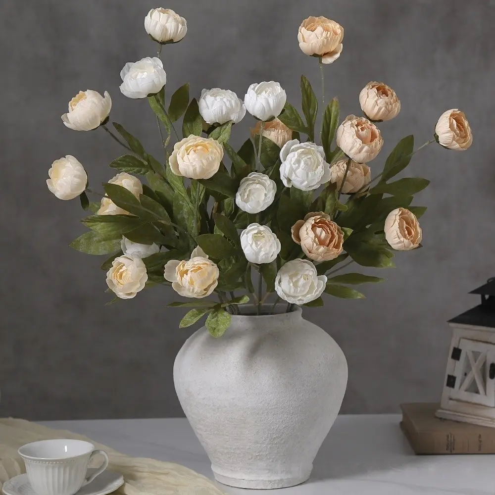 1/3pcs 27 Inch Artificial Peony Branches, Cream Color Silk Peony Stems, Artificial Peony Flower, Easy DIY Decor, Perfect for Bouquets, Vases, Home Decoration