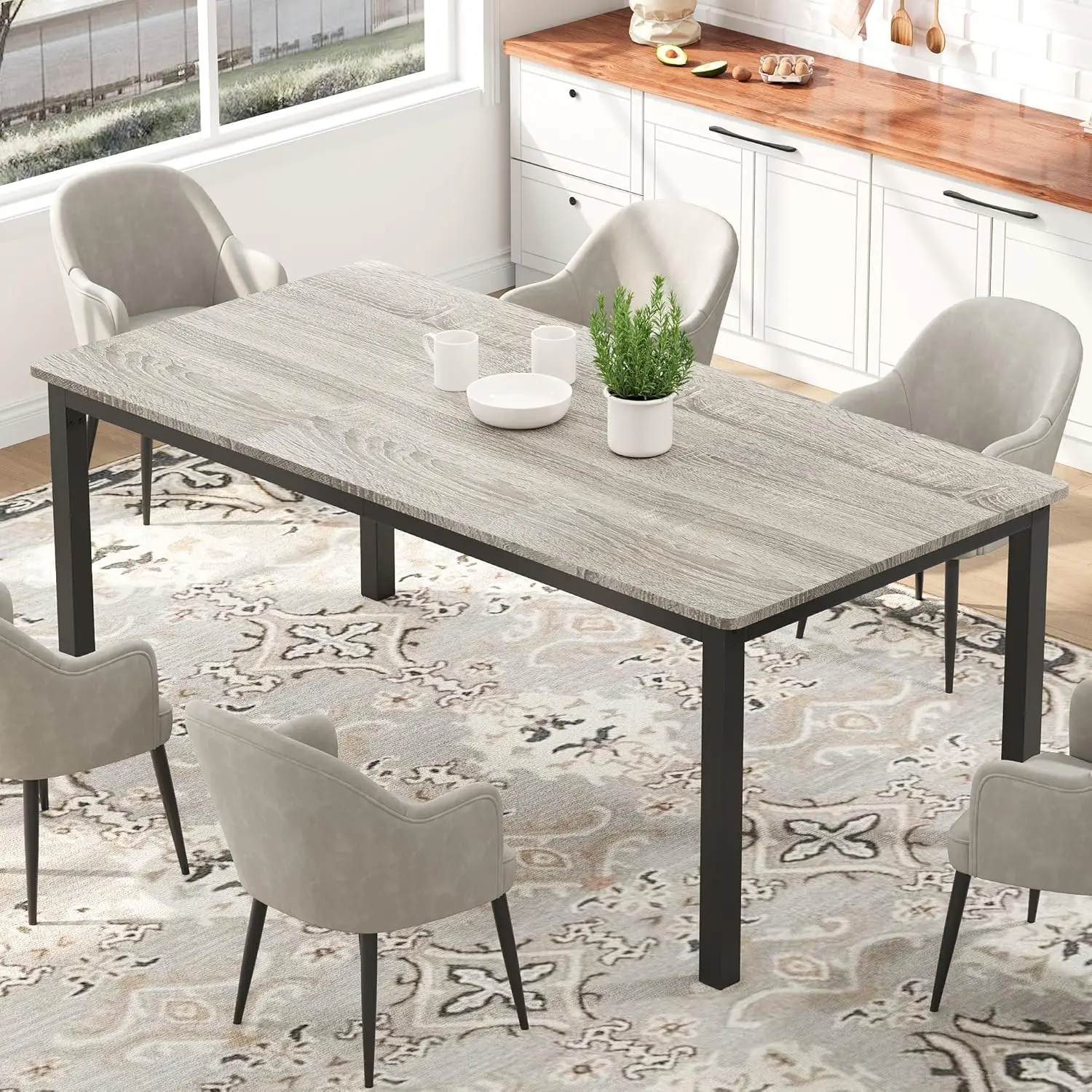 Garvee 70.9" Dining Table for 6, Farmhouse Wooden Kitchen Tables for Family, Rectangular Industrial Style Dining Room Table with Sturdy Metal Frame, Long Desk for Restaurant, Kitchen, Office,Retro Brown