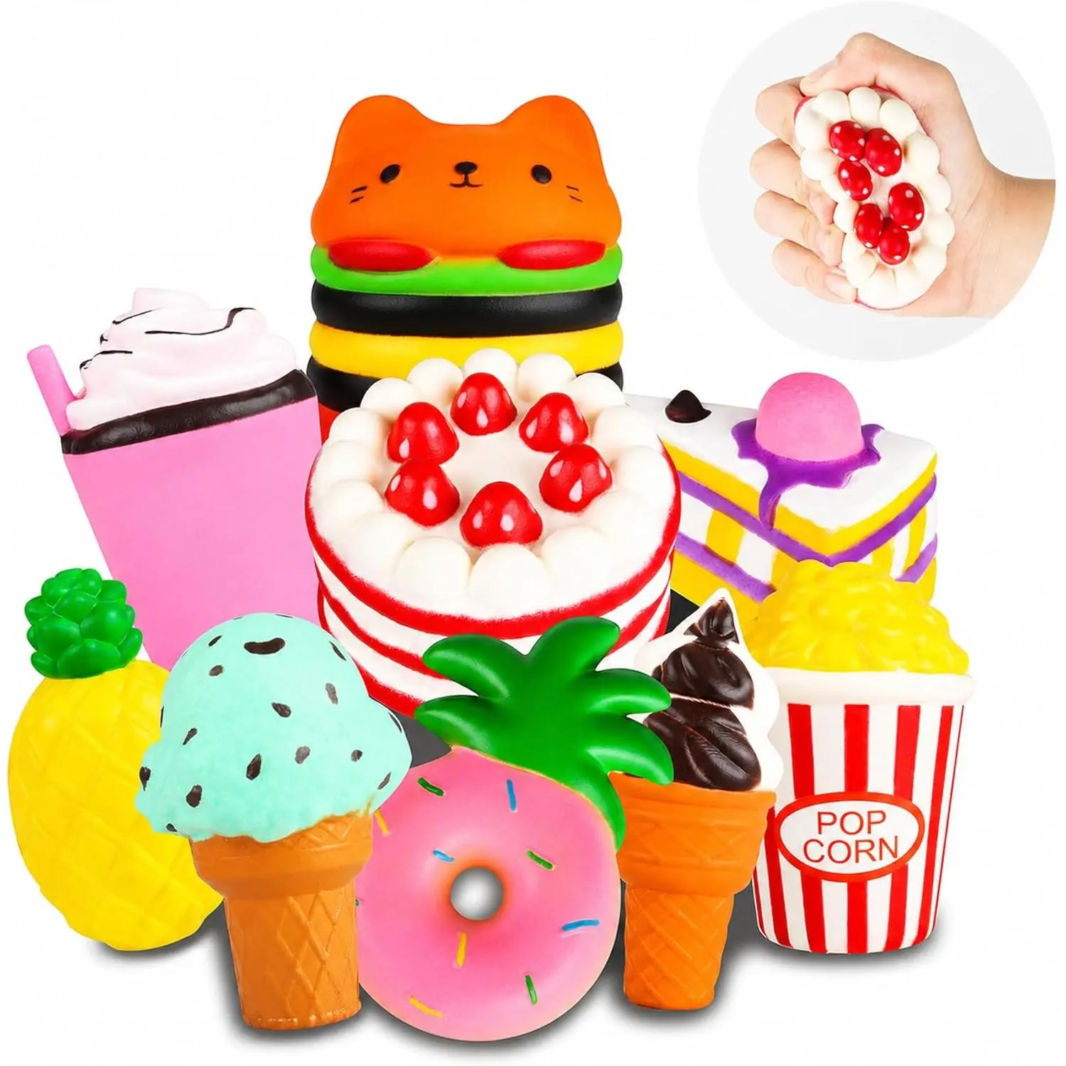 Jumbo Squishies Toys Set - 9 Pack Soft Kawaii Squishy Hamburger Popcorn Cake Ice Cream Donut Stress Relief Squeeze Toys for Boys and Girls