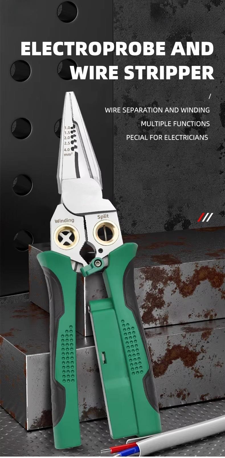 8 in 1 Multifunctional Stainless Steel Wire Stripper Crimper Cutter Tool Set with Voltage Tester Electrician Pliers for Battery Cordless Power Tools
