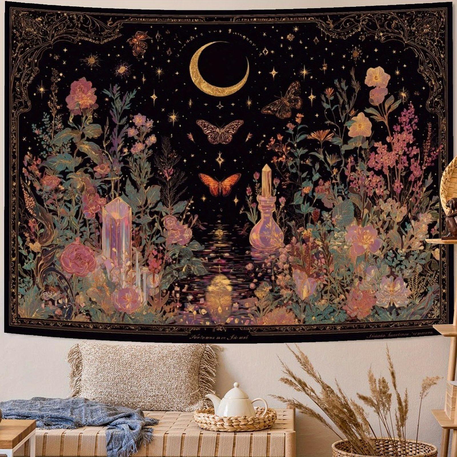 Boho Aesthetic Tapestry for Bedroom Wall Art, Large Floral Butterfly Wall Hanging Decor for Dorm Living Room Aesthetic Room Decor for Women Girls