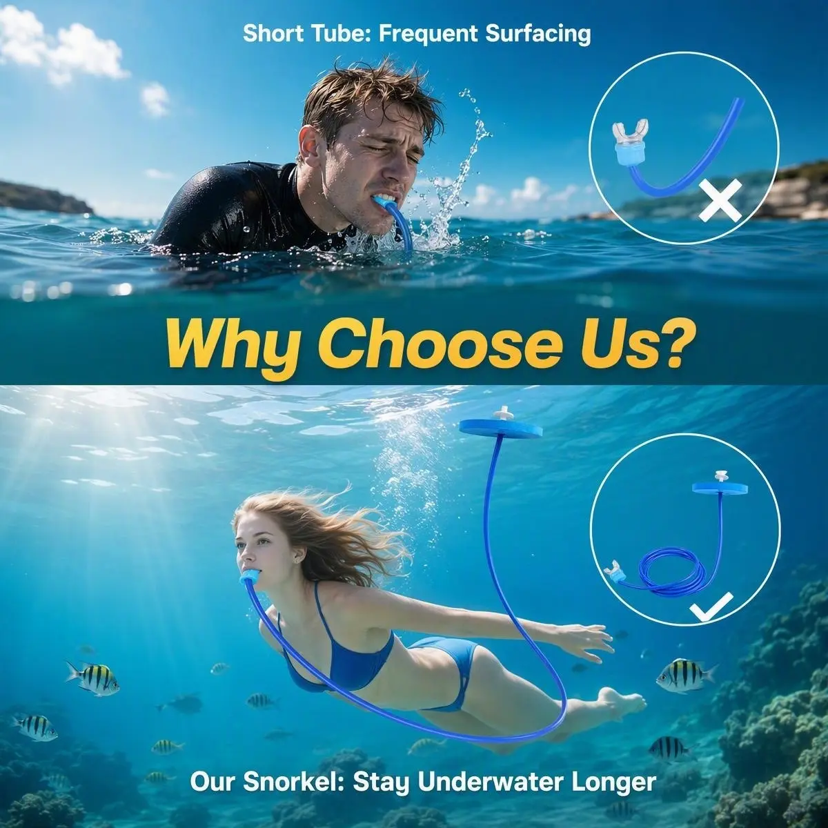 Adult Silicone Snorkel Breathing Tube, Fully Sealed Dry Design, 2m Long, Ideal for Beginners, Outdoor Beach Pool, Portable Gift