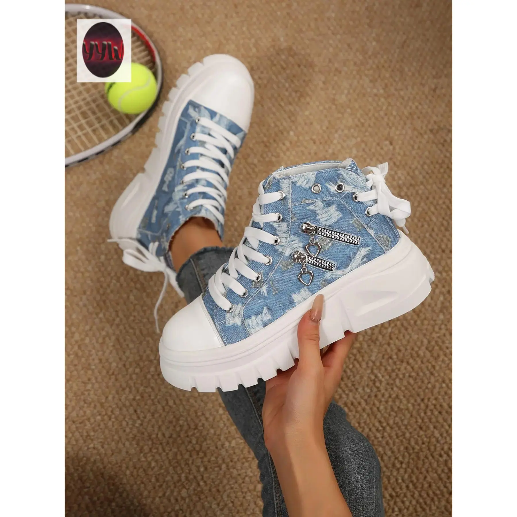 YYW1 Women's-Top Canvas Shoes, Trainer, Walking Shoes, New Casual Style, Thick Sole Height Increase, Comfortable Stylish Footwear Sneaker Blue