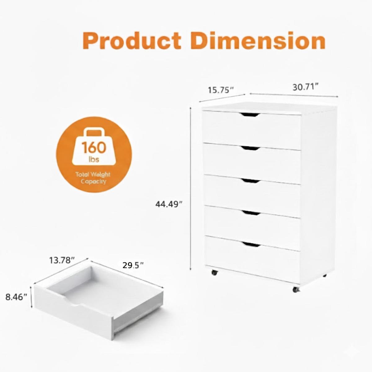 5-Drawer Dresser with Wheels, Modern Storage Cabinet on Casters, Mobile Lockable Drawers for Bedroom Living Room 5-Drawer Dresser with Wheels, Modern Storage Cabinet on Casters, Mobile Lockable Drawers for Bedroom Living Room