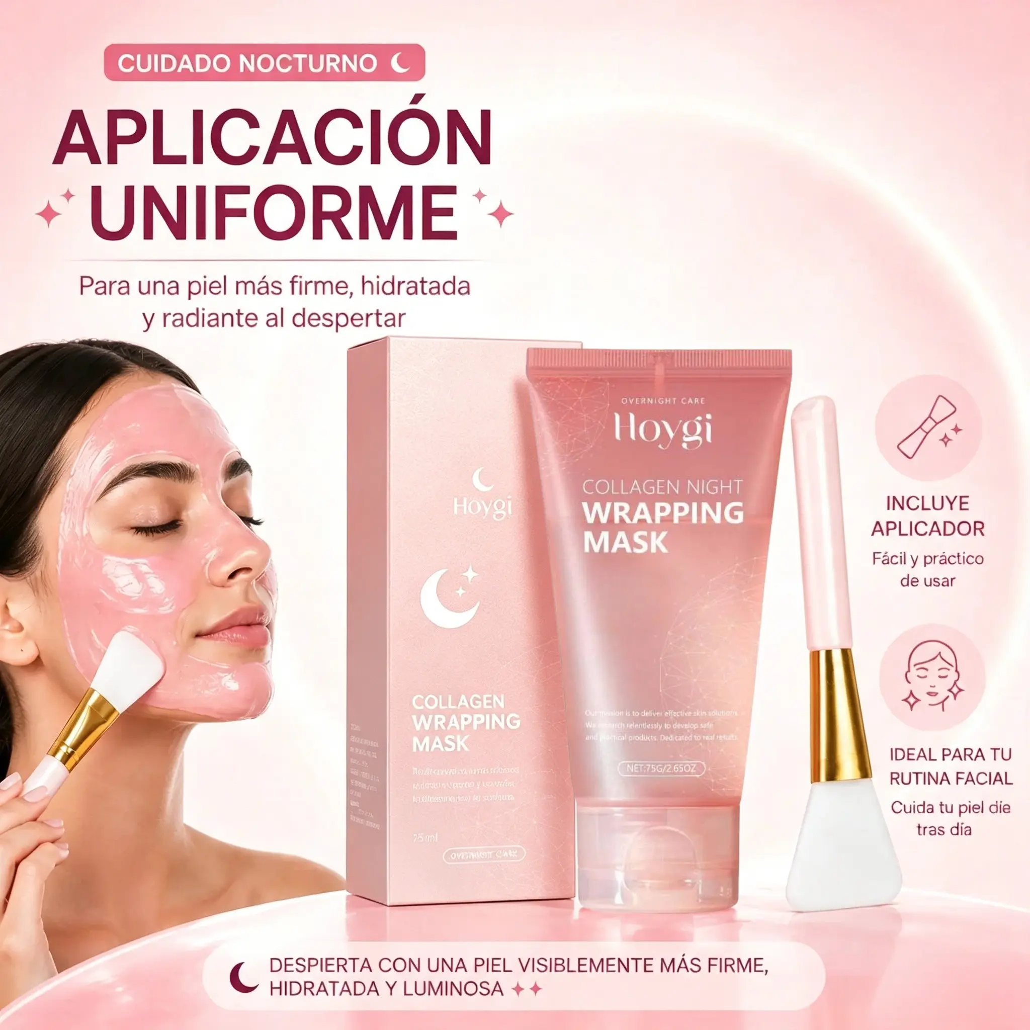 Collagen Night Wrapping Mask With Brush, Peel Off Facial Mask Pack - Elasticity & Hydration Care, Reduces Sagging & Dullness - Hydrolyzed Collagen For Glowing Skin Care