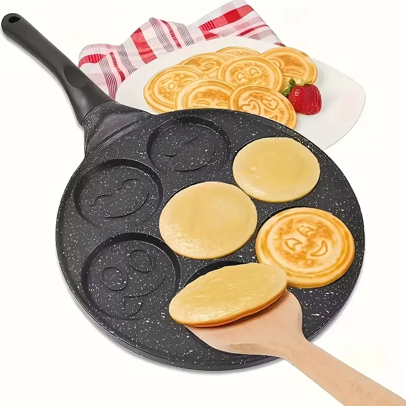 1 set 7-Hole Non-Stick Pancake Pan with Happy Smile Design Christmas 2025 New Non-Stick Egg Bacon Frying Pan Easy Clean for Family Breakfast Kitchen Cooking Tool