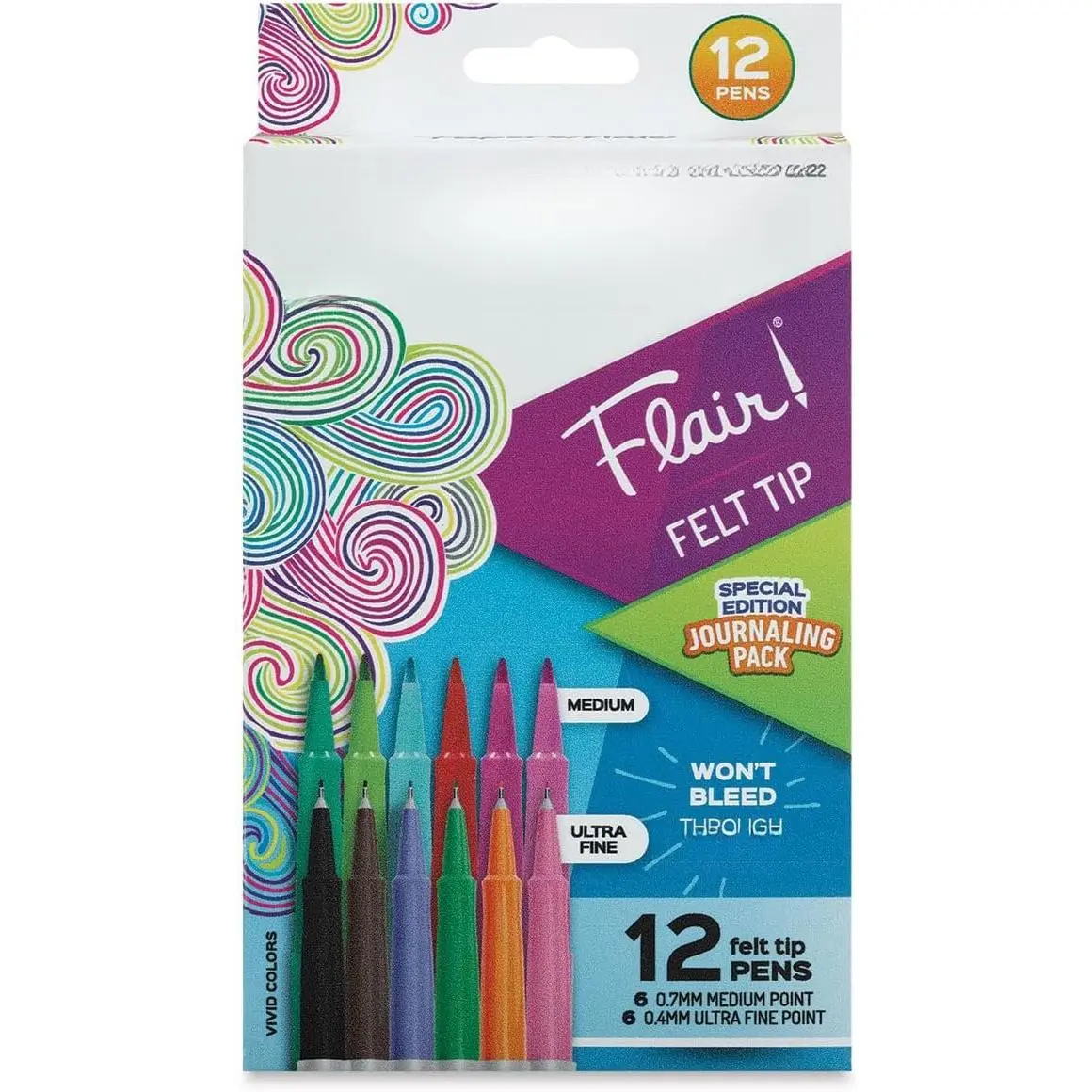 Flair Felt Tip Pen Set, Journaling Pack,  Colors, Set of 12