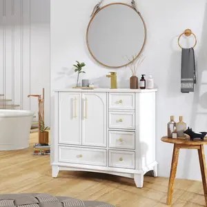 ARCH 35.6" Modern Bathroom Vanity Sink Combo with Painted Surface, Mid-Century Freestanding Freestanding Bathroom Vanity Sink with Storage, High-end Restroom Vanity Cabinet with Drawers & Metal Handles