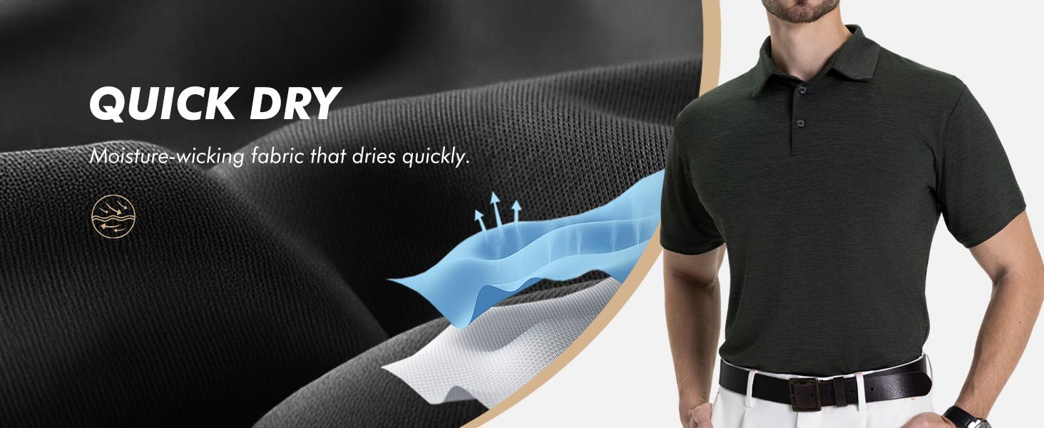 Polo Shirts for Men - Quick Dry Moisture Wicking Black Short Sleeve Performance Golf T Shirts for Casual Work Athletic