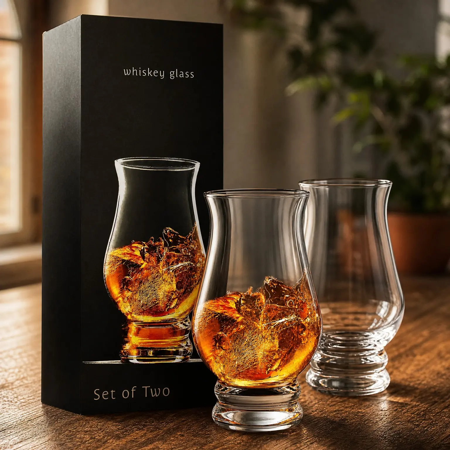 Whiskey Glasses Set of 2 - Clear Shot Glasses Bar Set, Tasting DOF Rocks Glasses Gift Set - Brandy Whisky Glass for Liquor, Scotch, Bourbon, Tequila, Gin, Tonic, Cognac, Vodka, Cocktail