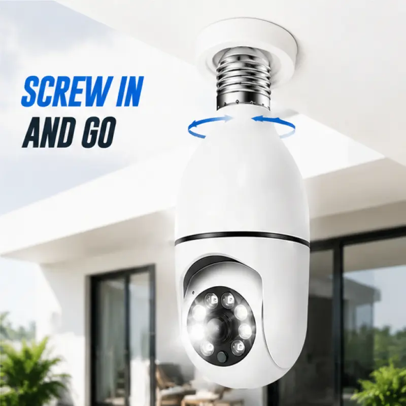 Bulb Security Camera Pan Tilt Rotatable WiFi Home Monitoring Camera Two Way Intercom Real Time Motion Notification 24 Hour Loop Recording TF Card Cloud Storage For Indoor Use Lightbulb Security Camera WiFi Cameras