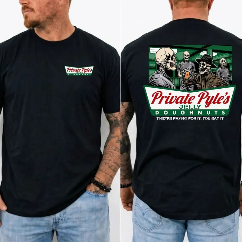 Private Pyle's Jelly Doughnuts - They are Paying For It, You Eat It Side Action Tee, Patriotic Military Graphic Tee, Perfect Gift for Veterans and Soldiers, Unisex Cotton Short Sleeve Shirt for Daily Wear, Outdoor Activities, MADE IN USA