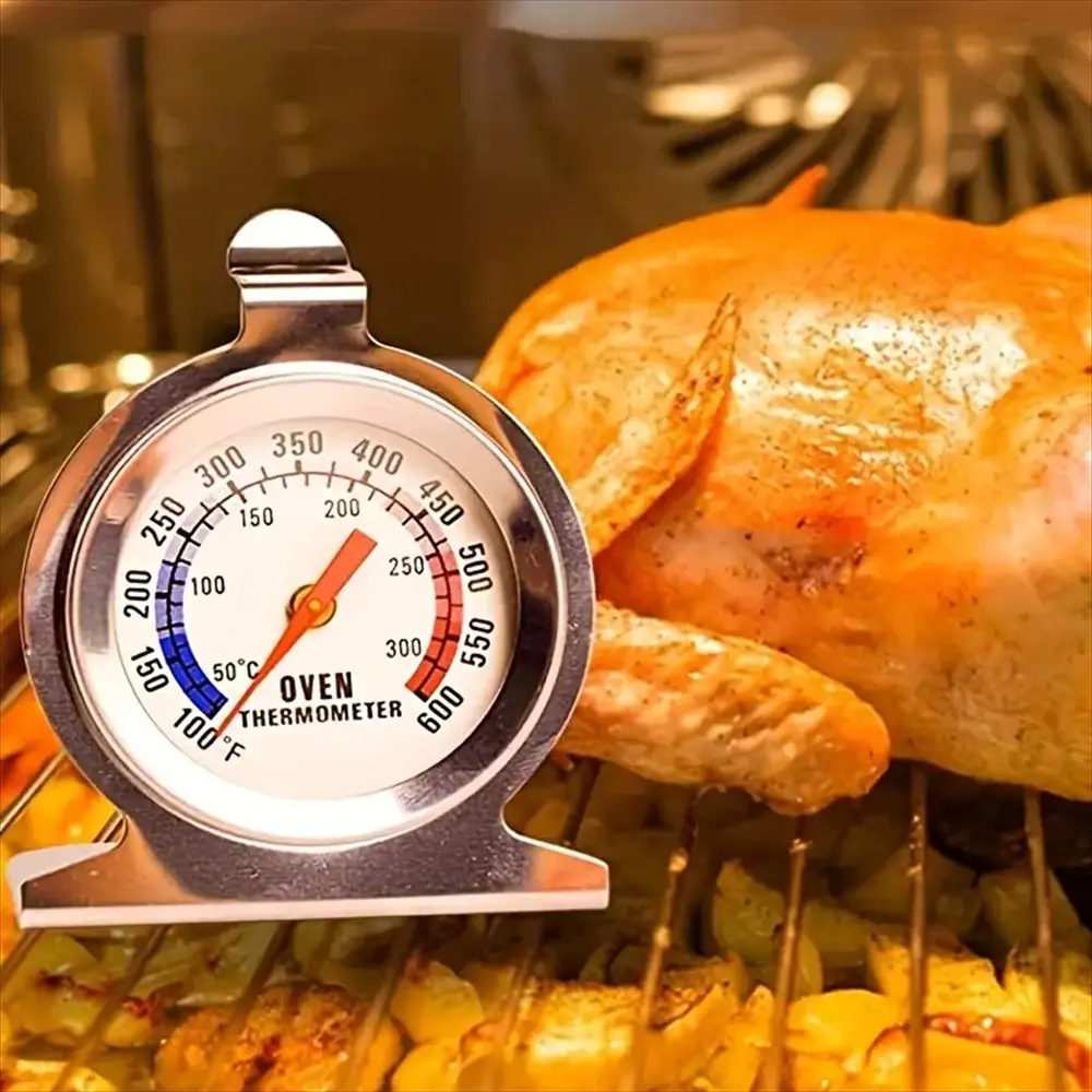 Oven Thermometer 1pc, 50-300°c/100-600°f, 430 Stainless Steel, Heat-Resistant Glass, Automatic Induction, Kitchen Cooking & Baking
