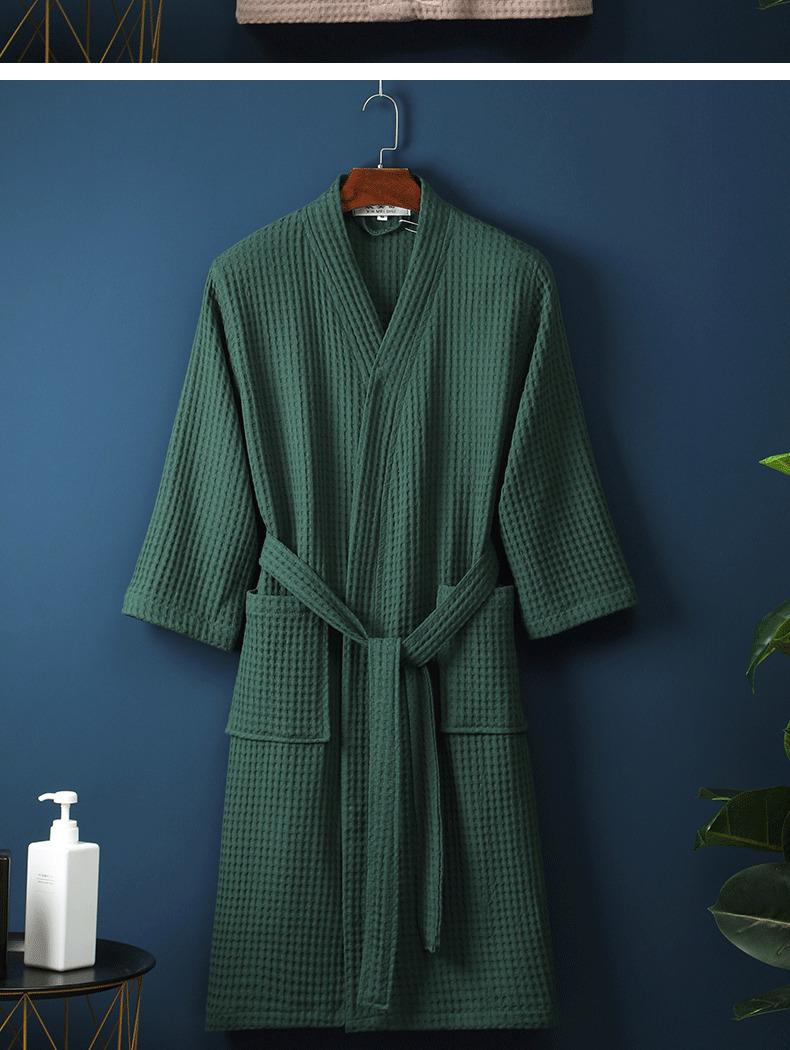 In-stock pure cotton bathrobe, thin spring/summer long waffle robe for hotels and beauty salons, available for direct shipping