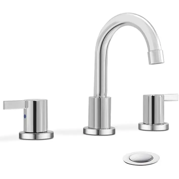 Widespread Bathroom Sink Faucet, 3 Hole 8 Inch Chrome Finish, Modern  Faucet with Metal Pop Up Drain, WF015-1-C