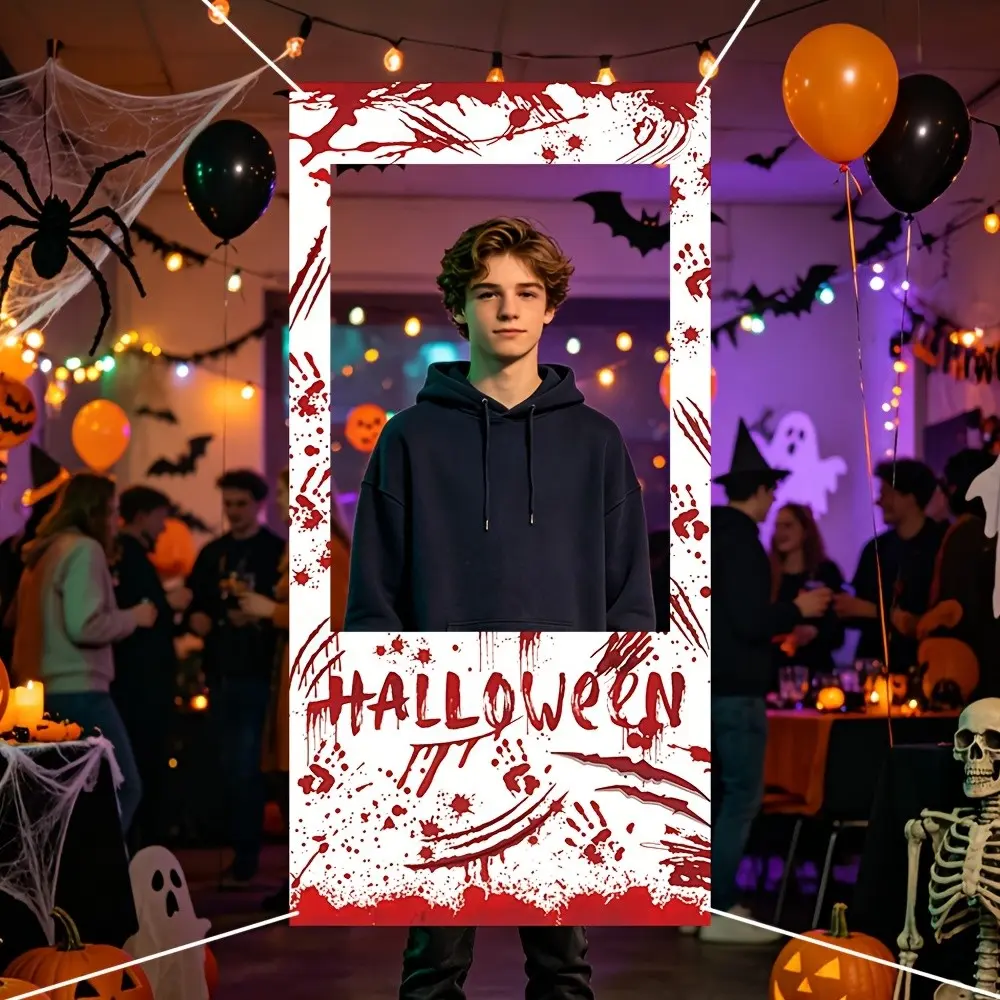 Halloween Photo Cutout Banner, Raven and Skull Design, Polyester, Party Decoration, Horror Theme, Haunted House and Garden, Halloween Decorations