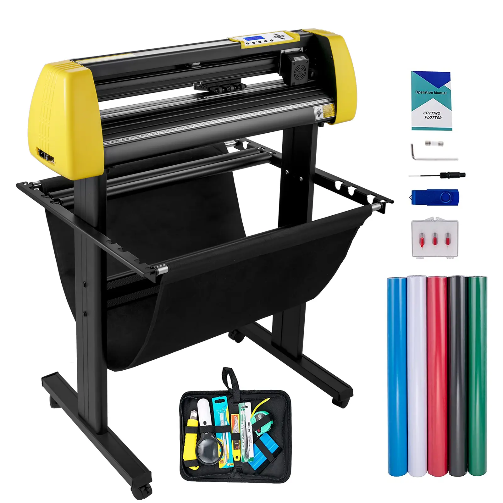 Vinyl Cutter Machine, 34 in / 870 mm Max Paper Feed Cutting Plotter, Automatic Camera Contour Cutting LCD Screen Printer with Stand Adjustable Force and Speed for Sign Making Plotter Cutter