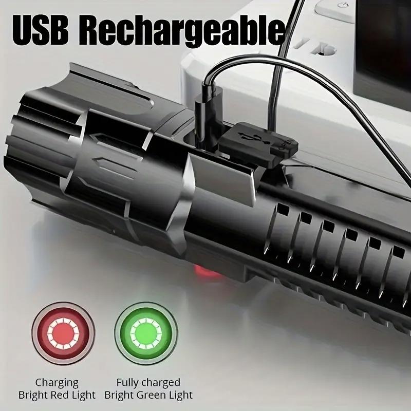 USB Rechargeable LED Flashlight, 2 Counts Portable Zoomable Tactical Flashlight, High Lumen Flashlight, Strong Light Flashlight for Camping & Hiking, Camping, Camping Equipment, Travel Accessories, High Powered Flashlight, High Performance Flashlight