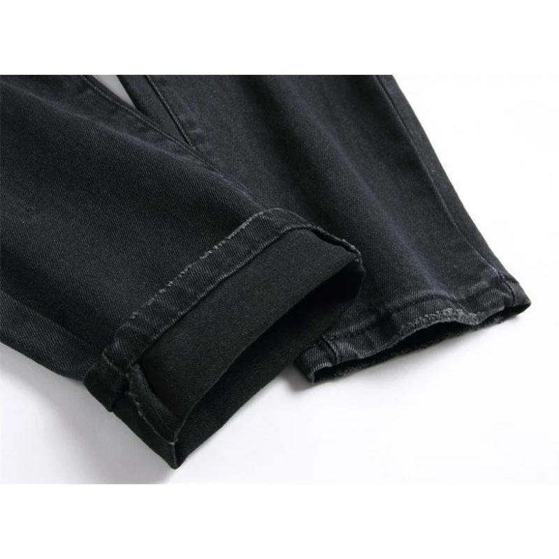 Men's retro black jeans with ripped holes, trendy stretch slim fit, fashionable pants, versatile men's pants Casual