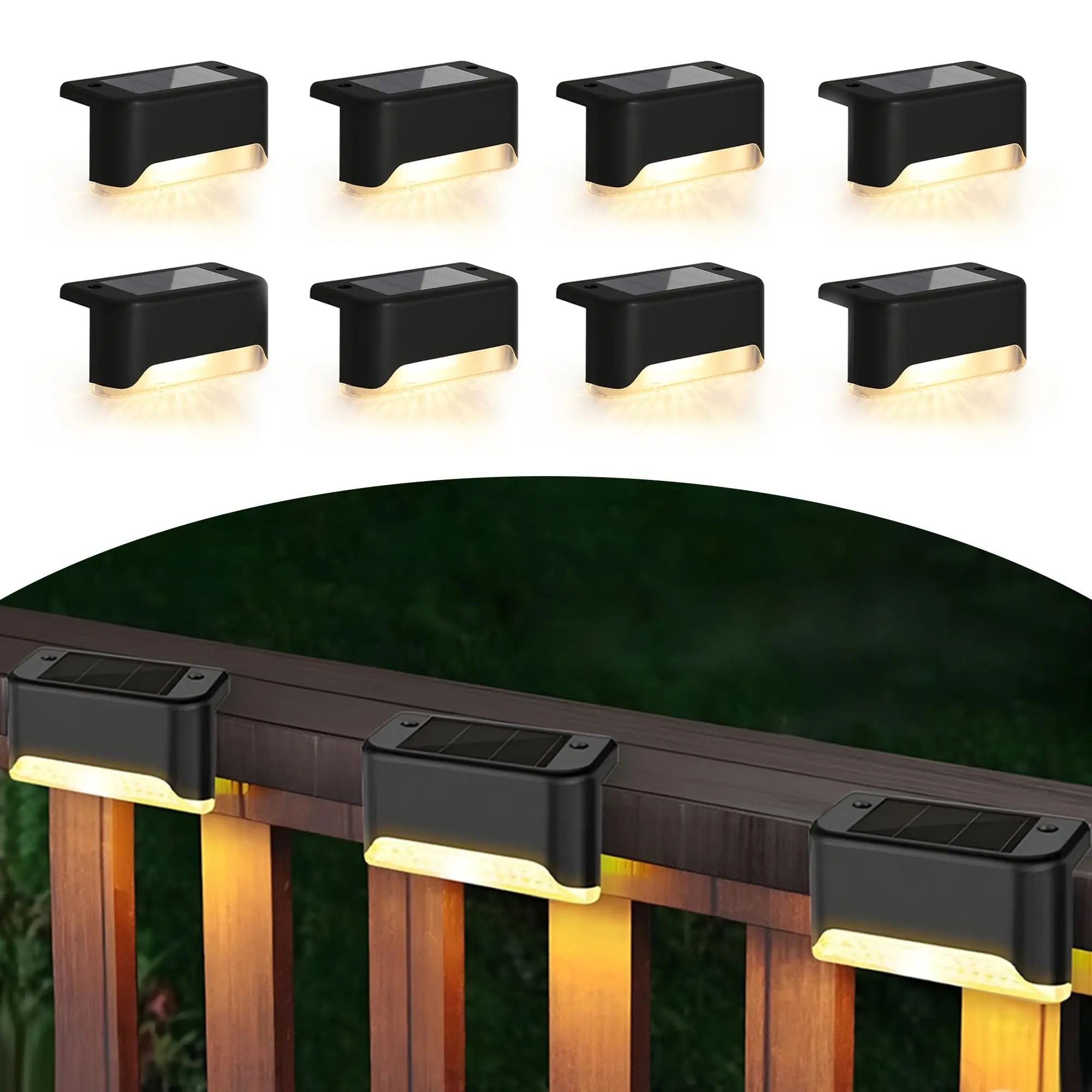 8-Pack Black Solar Outdoor Deck Lights - ABS+PC Weatherproof Solar Outdoors Lighting with Auto On/Off for Decks & Steps (Home & Festive Party Supplies)