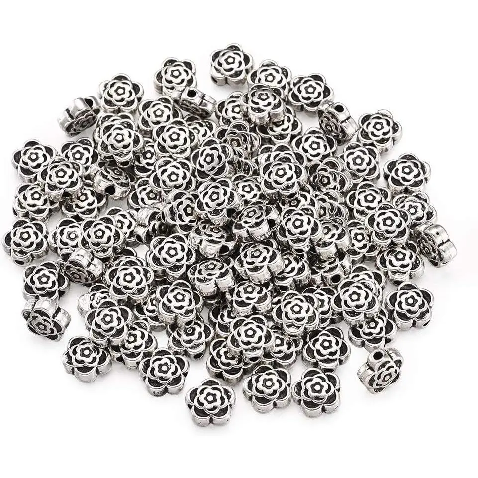 100-Count Tibetan Antique Flower Bead Spacers Charms, 7x4mm, for DIY Beading, Jewelry Making & Jewelry for Women