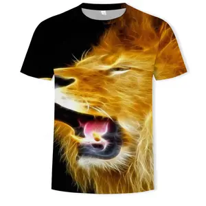 Men's Viral 3D Lion Tiger Graphic T-Shirt, Trendy Animal Print Short Sleeve Crew Neck Tee, Lightweight Breathable Casual Summer Top for Streetwear, Outdoor Wear, Daily Outfits, Vacation Looks, Party Style and Gift Ideas