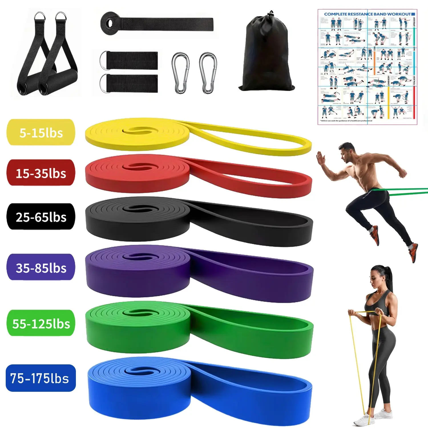 Resistance Band Set, Pull-Up Assist Bands, Fitness Elastic Bands, Workout Bands, Stretch Bands, Long Resistance Bands Kit for Gym, Exercise, Training