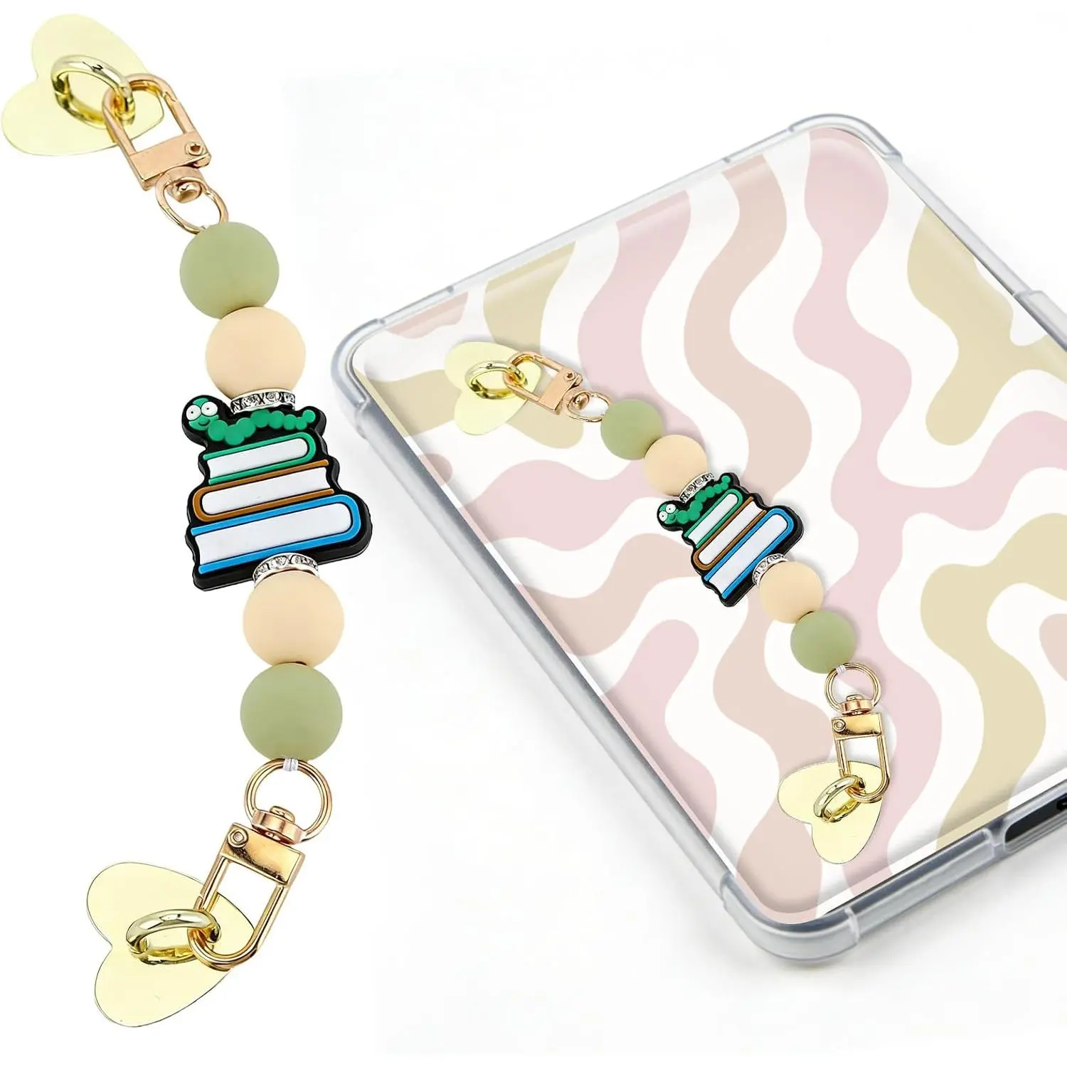 Beaded Grip Charm Chain for Kindle, Cute Hand Strap for E-book Reader, Lightweight Kindle Accessories for Bookish Reading Lover  ( Bookshelf)