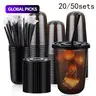 【Black Friday】20/50 Sets 16 oz Clear Plastic Tumbler Cups with Lids and Straws, Bulk Plastic Cups, Disposable Drinkware, Disposable Cold Drink Cups for Iced Coffee, Milk Tea, Smoothies, Party Activities, Party Supplies