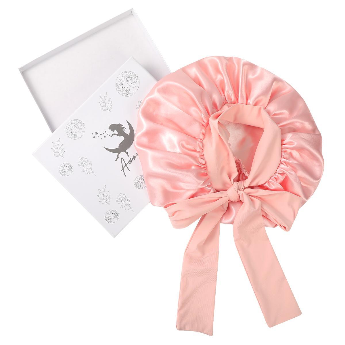 AWAYTR Satin Bonnet for Hair Protection Women Men Reversible Double Layer Two-Color Silk Like Texture for Sleeping Cap Hair Bonnet with Elastic Tie Band Gift box for Curly Hair Night Cap