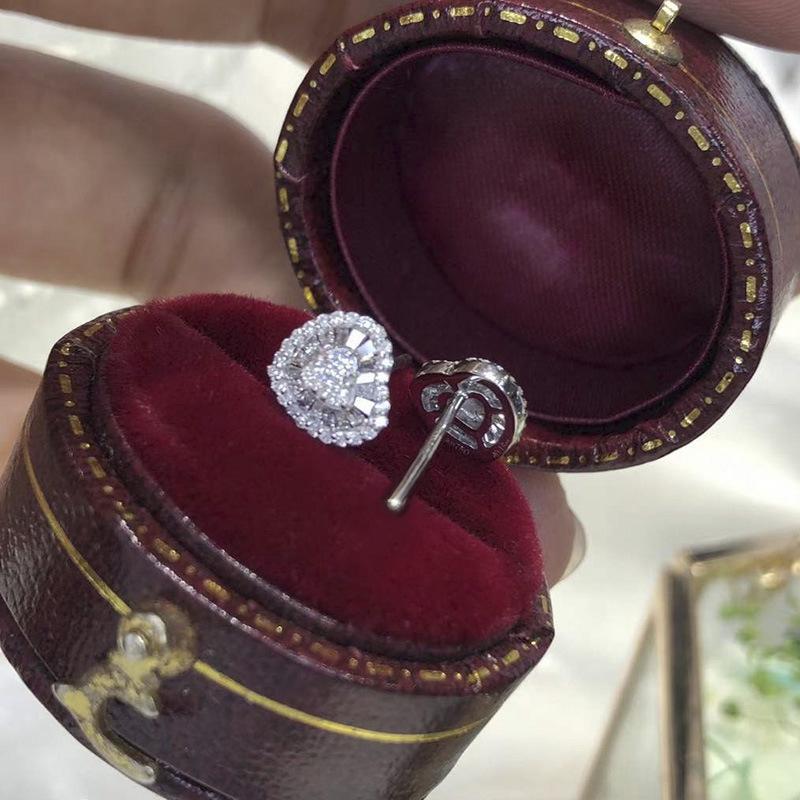 Luxury Heart Shape Full Zircon Stud Earrings for Women | 18K Gold Plated Sparkling CZ Halo Earrings | Sweet & Versatile Daily Wear Jewelry