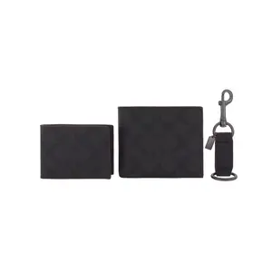 COACH 3-in-1 Wallet with Pull-Out Gift Box – Coated Canvas Men’s Logo-Embossed Cardholder Wallet in Black