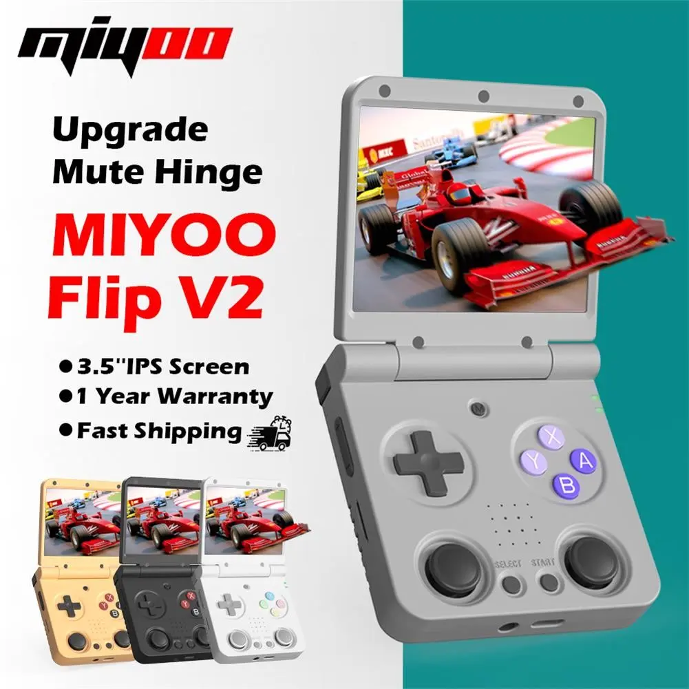 MIYOO Flip V2 Retro Handheld Game Console, 3.5-inch IPS Screen,Classic Game Simulator, Simphified Linux System, Portable Video Game Player, With Travel Bag, Upgraded Hinge, Suitable For Adults, Teenagers And Children Gifts Family Outdoor Leisure Time