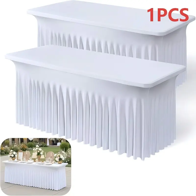1 Piece Spandex Tablecloth, Fits 4ft, 6ft, 8ft Tables, with Skirted Edge, Ideal for Weddings, Banquets, Celebrations