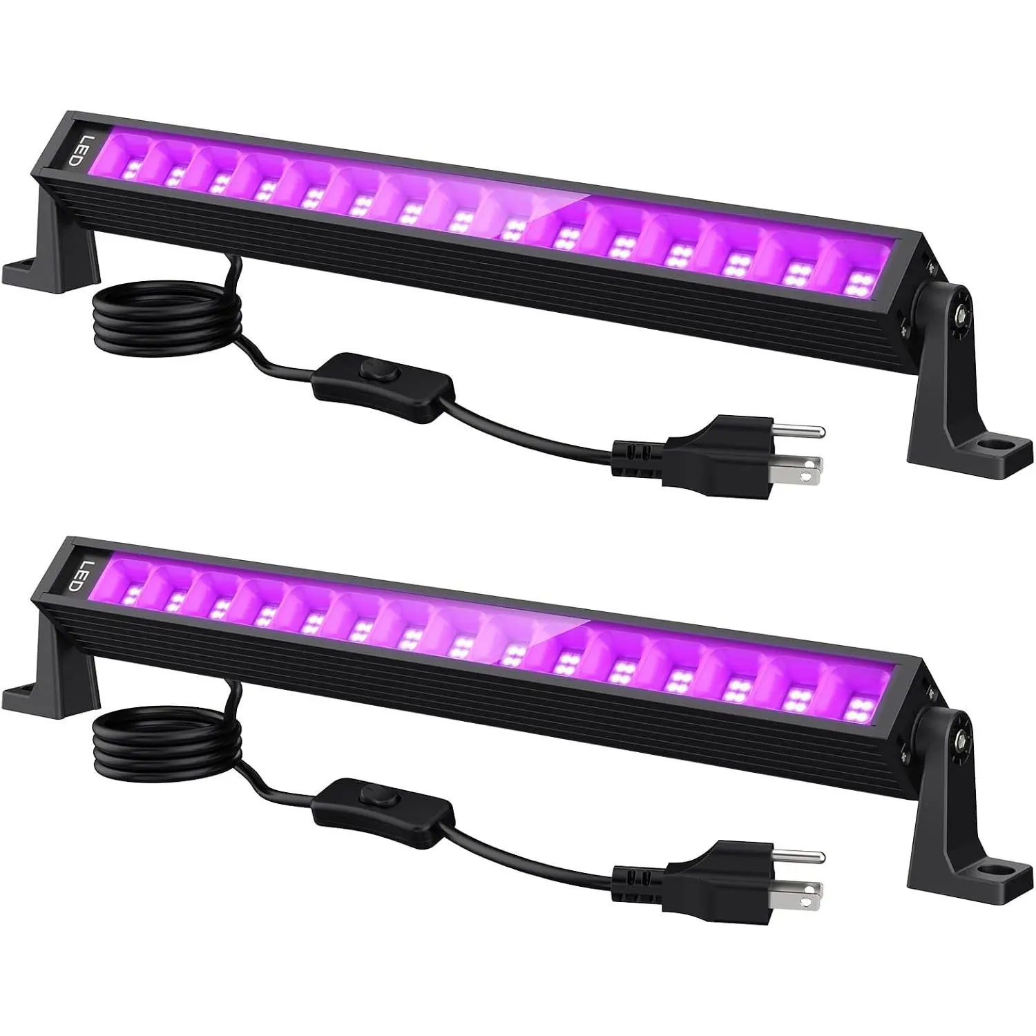 2-Pack Rectangular 38W Power LED Black Light Bars, Plug-In Light with Switch, Covers 22x22 ft Area, Set Pack for Glow Party Decor, Stage Lighting