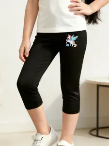 Comfortable Elastic Girl Capri Pants, Unicorn Print Design, Casual Summer Leggings, Soft Breathable Fabric, Ideal for Daily Wear