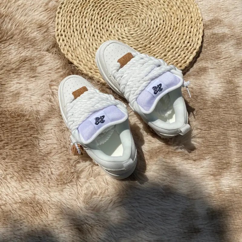Pure White Canvas Unisex Bread Sneakers Trendy Chunky Shoes, Soft Breathable Lining Avoid Blisters, Multi Wide Sizes In Stock, Cute Shoes For Back To School, Skate Park Trips, Daily Student Errands and Casual Weekend Hangout
