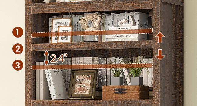 81 Inches Tall Arched 6-Tier Bookcase with Door Walnut 81 Inches Tall Arched 6-Tier Bookcase with Door Walnut