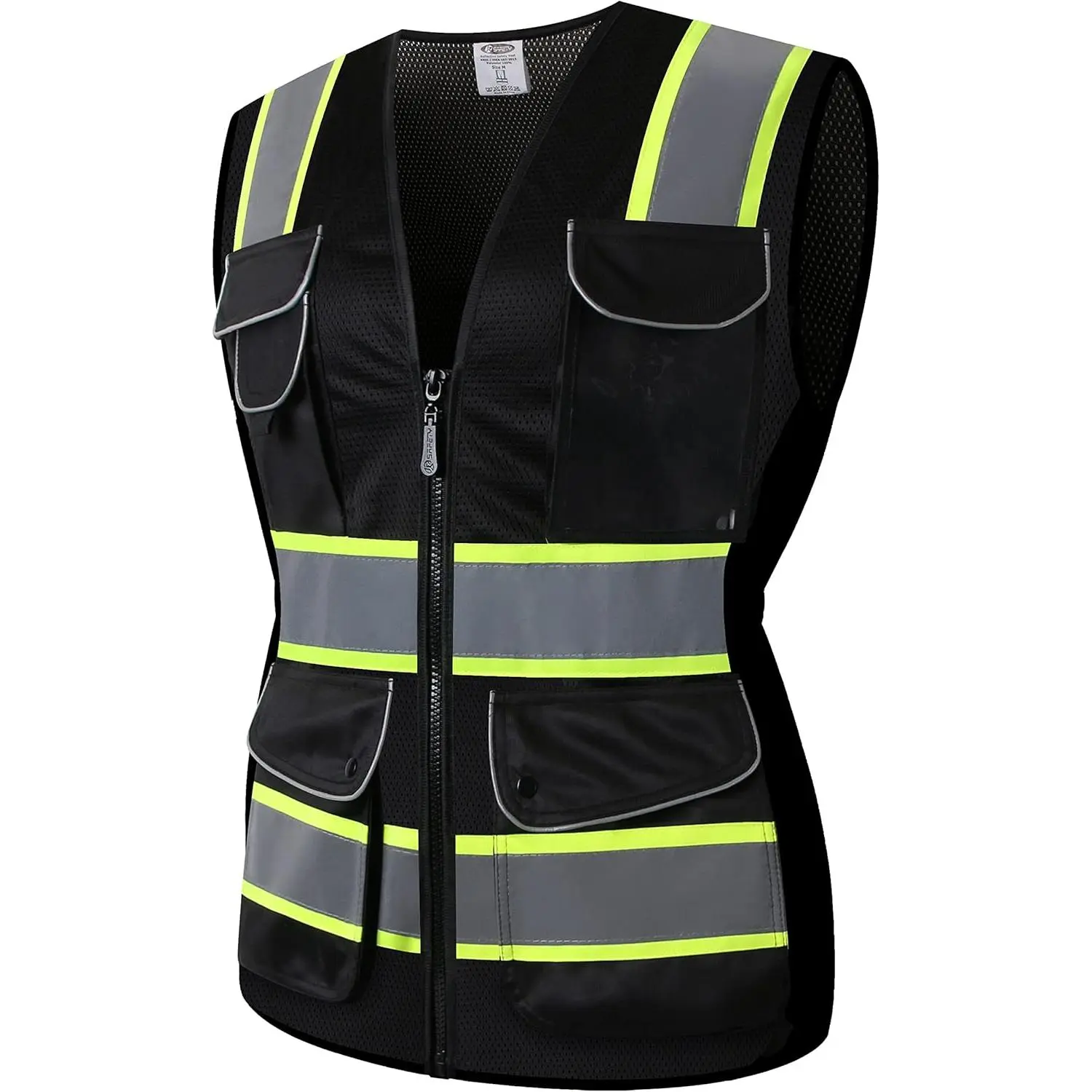 JKSafety Women's Hi-Vis Reflective Safety Vest - Neon Outdoor Wear, Sewed Reflective Strips, Breathable Lightweight, ANSI Certified High Visibility Gear with Multiple Pockets
