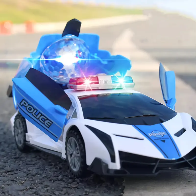 360° Rotating Transformer Police Toddler Car Toy - ABS Plastic Unisex Interactive Science & Technology Toy with 360° Rotating Lights, Music Effects, Automatic Obstacle Avoidance, Birthday Gift for 3–4 Years Olds