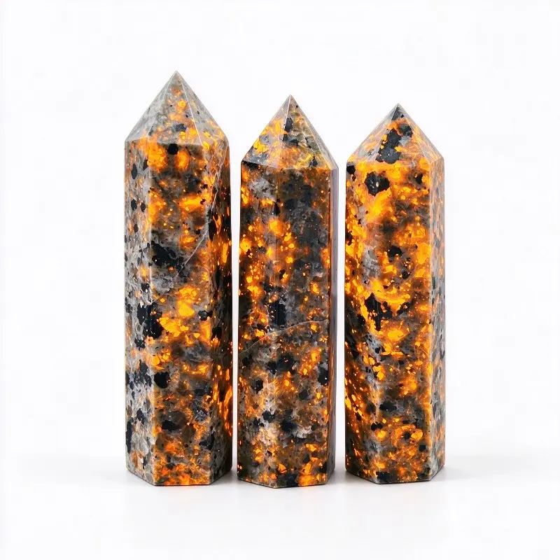 Yooperlite Crystal Tower | 3"+ UV Reactive Fluorescent Sodalite Flame Stone for Home Decor Gift, Natural Emberlite Healing Reiki Crystal Mineral Specimen