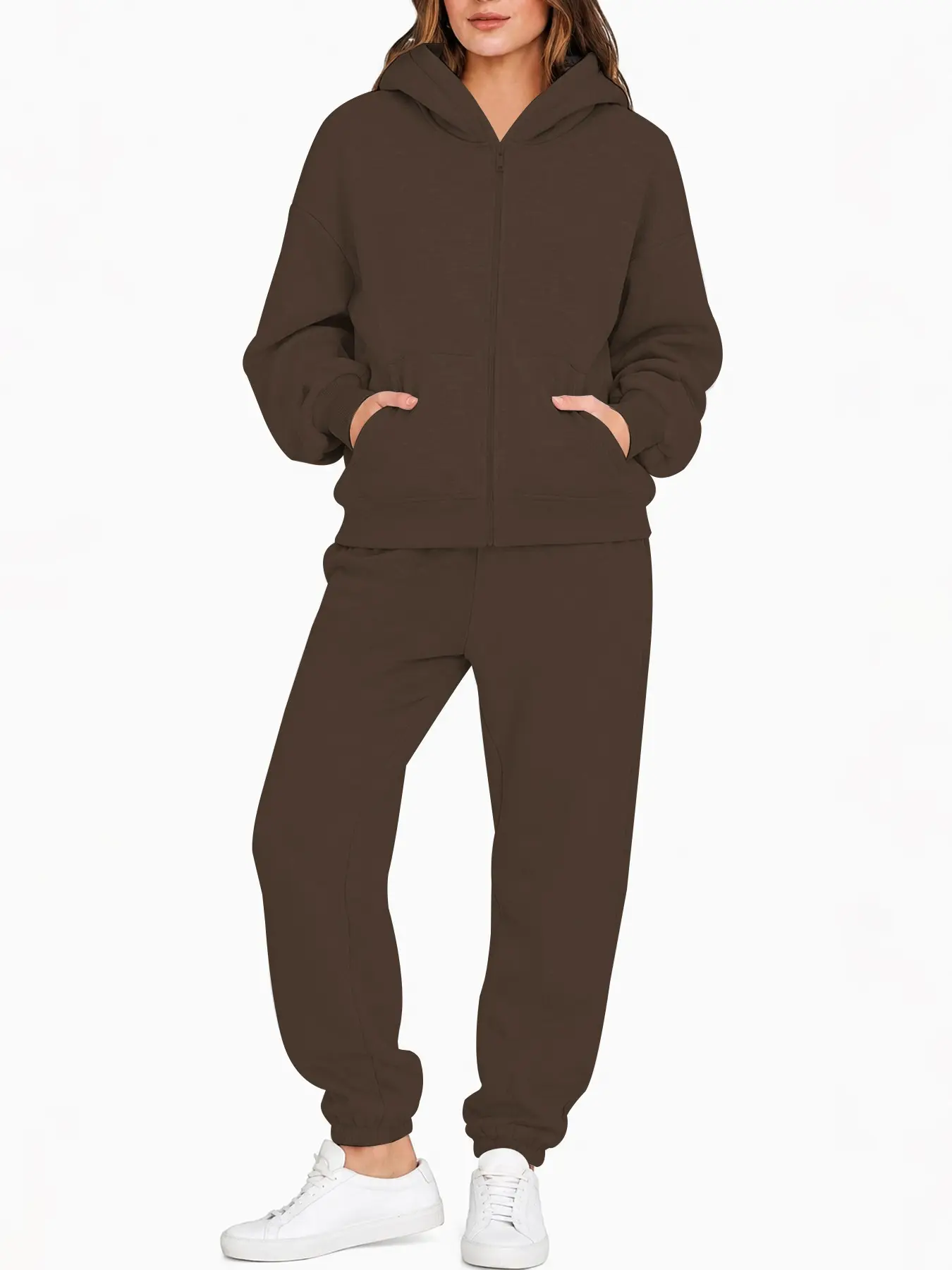 Women 2 Piece Tracksuit, Zip Up Hoodie Jacket with Kangaroo Pockets, Long Sleeve Loose-Fit Jogger Pants, Fall & Winter Loungewear, Athleisure Tracksuit
