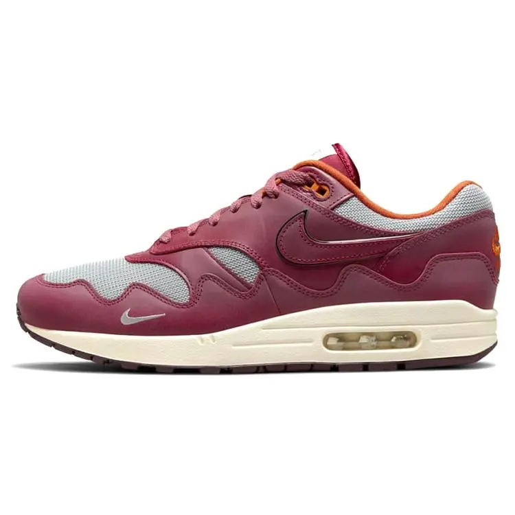 Patta x Nike Air Max 1 Night Maroon Retro Cushioned Breathable Low-Top Casual Running Shoes Unisex Verifiable, with credentials and supporting global authentication