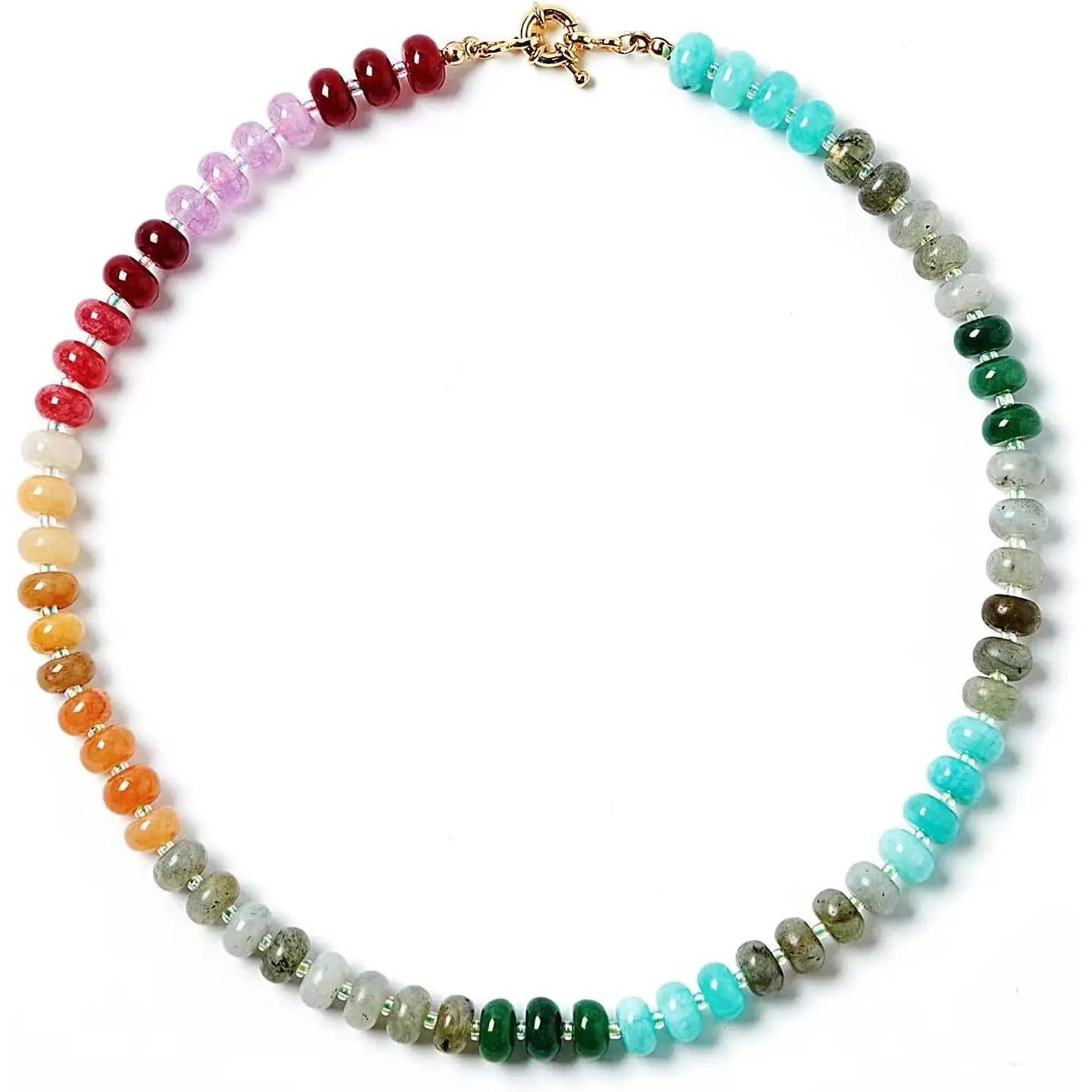 Bead  Choker Necklace for Women,Colorful  Stone Beaded Statement Boho Beach Necklace  for Women, Rainbow Stone Charm Trendy Necklaces