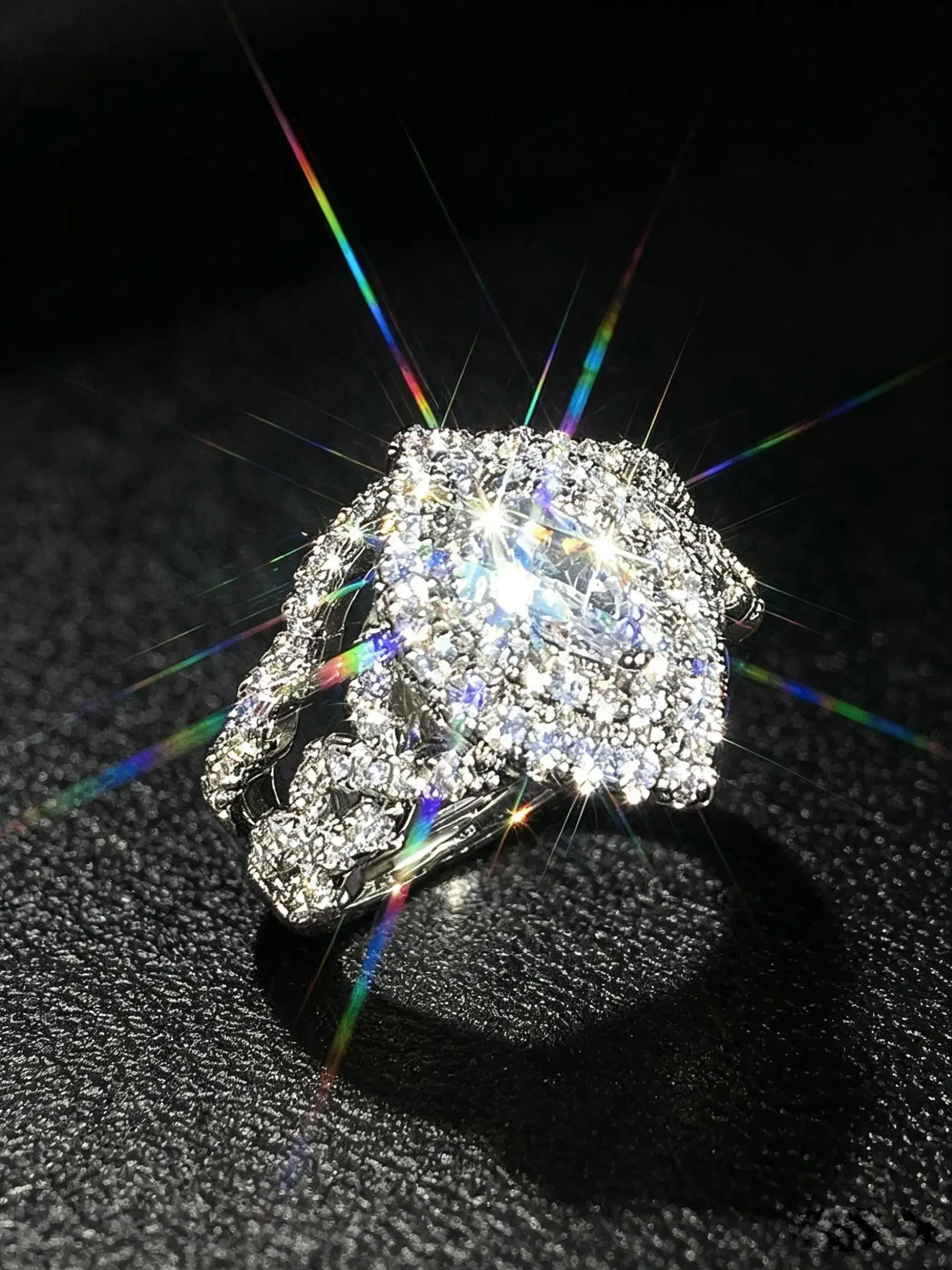 Silver Tone Plated Marquise Cubic Zirconia Halo Engagement Ring, Multi Layer Double Twist Split Shank Wedding Statement Ring, Hypoallergenic Tarnish Free, Luxury Bridal Promise Jewelry Gift For Women, Artificial Zircon Ring