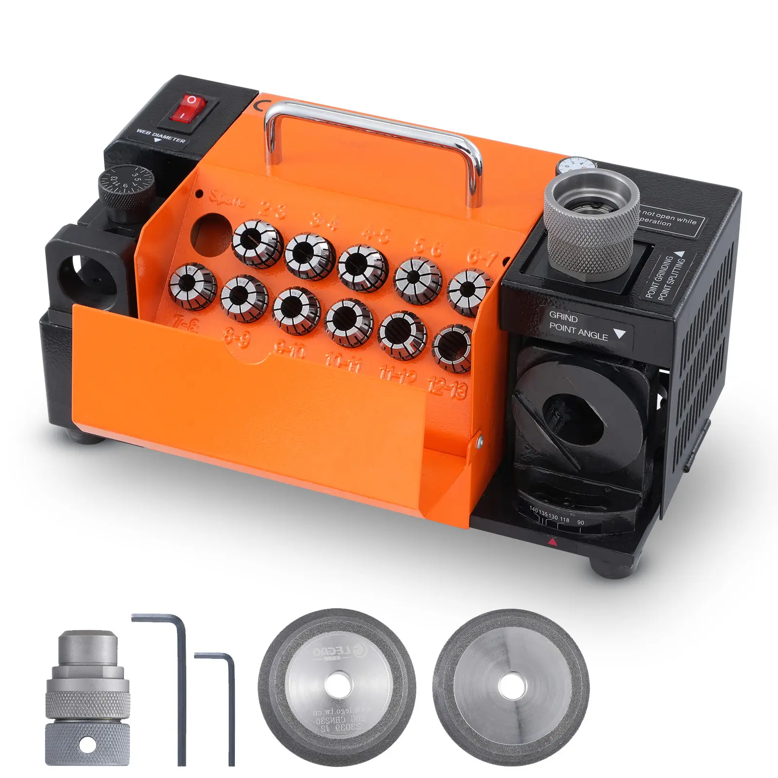 Drill Bits Sharpener, Portable Sharpening Machine with Collets, 4500 RPM Speed, 120W Rated Power, CBN & SDC Wheel