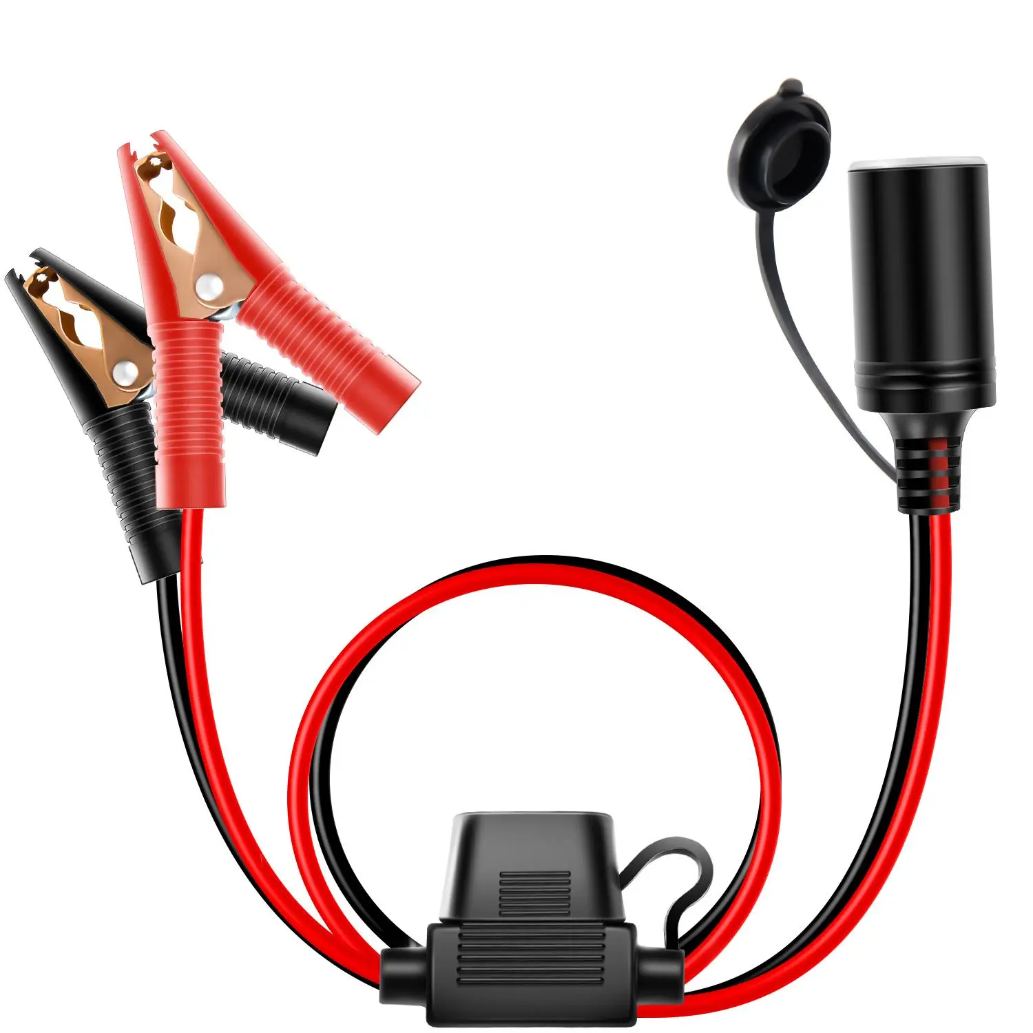 Nilight Car Battery Extension Cable, 4.9FT/1.5m 16AWG Copper Wire, 15A Blade Fuse, 24V Cord Plug Socket Clamp, Alligator Clip, Female Cigarette Lighter Adapter, Overload Protection